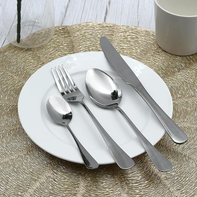 24 pcs Flatware Set, Silverware Set for 6, Knife Fork Spoon, Home Dinnerware Tableware Set for 6, Cutlery Set, Include Knives/Forks/Spoons
