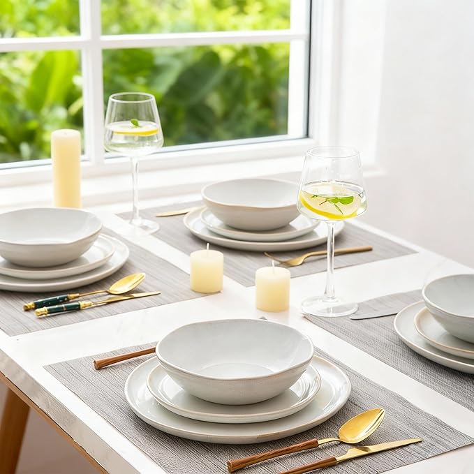 AmorArc Ceramic Dinnerware Sets,Handmade Reactive Glaze Stoneware Plates and Bowls Set,Highly Scratch Resistant | Dishwasher & Microwave Safe Dishes Set,Service for 6 (18pc)