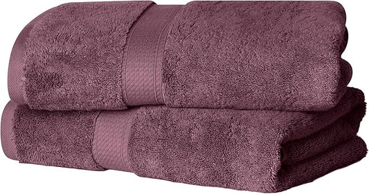 Superior Egyptian Cotton Pile Bath Towel Set of 2, Ultra Soft Luxury Towels, Thick Plush Essentials, Absorbent Heavyweight, Guest Bath, Hotel, Spa, Home Bathroom, Shower Basics, Plum