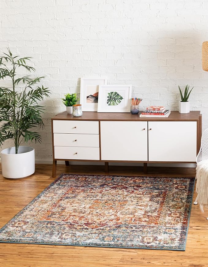 Unique Loom Isabella Collection Area Rug - Adjani (5' 1" Square, Multi/ Beige)