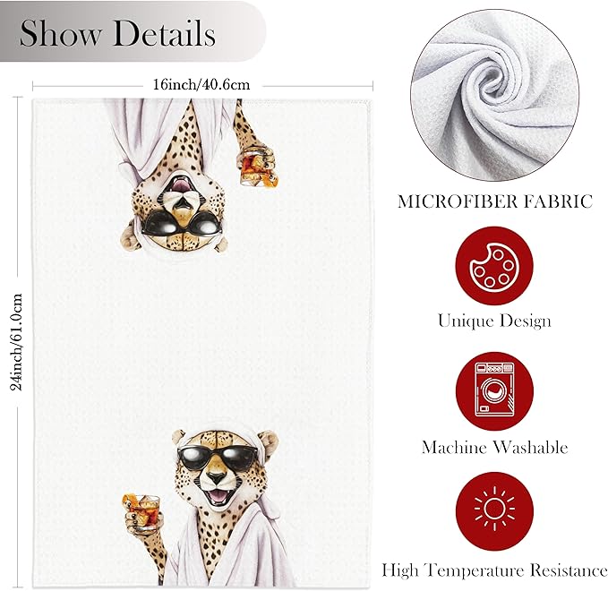 Leopard Hand Towels, Funky Cheetah Hand Towels for Bathroom, Trendy Cheetah Dorm Decor, Funny Leopard Bathroom Decor, 16x24 Inch