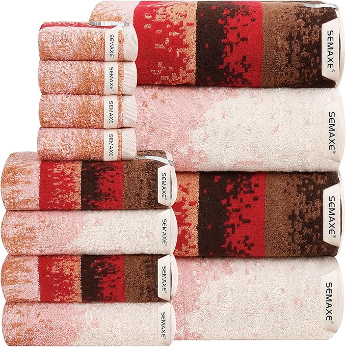 SEMAXE 12-Piece Family Bathroom Towel Set - 100% Cotton, 4 Bath Towels, 4 Hand Towels, 4 Washcloths, Ultra-Soft and Super Absorbent, Lighter Weight