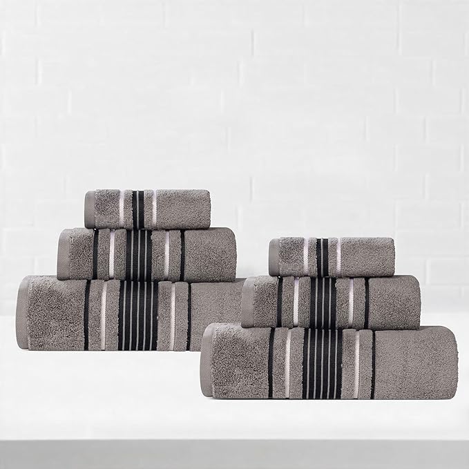 Superior Cotton 6 Piece Towel Set, 2 Bath, 2 Hand, 2 Washcloth/Face Towels, Quick Dry, Home Essentials, Shower, Spa, Luxury Plush Soft Absorbent Towels, Zero-Twist, Solid, Sadie Collection, Charcoal