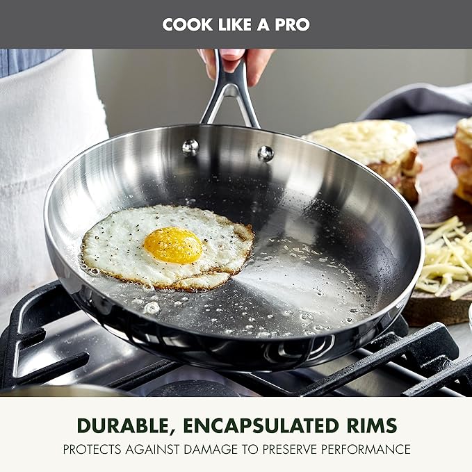 GreenPan Valencia Tri-Ply Stainless Steel 3 Piece Frying Pan Set (8", 9.5" & 11" Skillets), Induction Ready, Mirror Finish, Dishwasher & Oven/Broiler Safe to 600F, Compatible with All Cooktops, Silver
