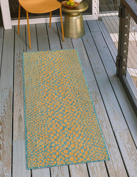 Unique Loom Outdoor Collection Area Rug - Cape Town (2' x 8' Runner, Yellow and Aqua/ Light Blue)
