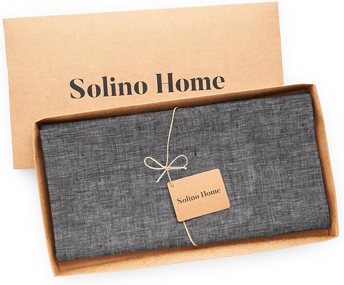 Solino Home Linen Cloth Tablecloth 52 x 52 Inch - 100% Pure Linen Chambray Black Square Tablecloth - Athena, Machine Washable Table Throw for Winter, Holiday