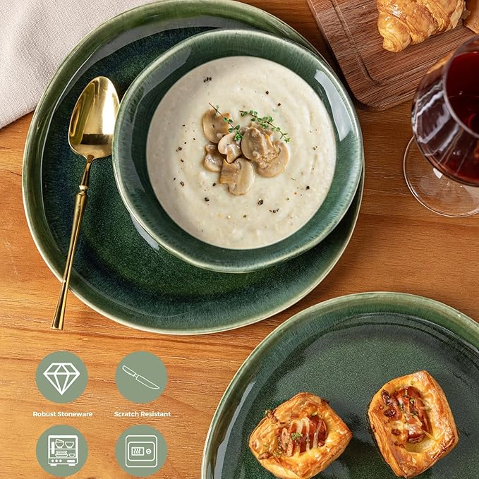 AmorArc Ceramic Dinnerware Sets,Handmade Reactive Glaze Stoneware Plates and Bowls Set,Highly Chip and Crack Resistant | Dishwasher & Microwave Safe Dishes Set,Service for 8 (24pc)