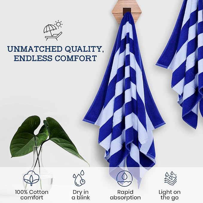 Casa Lino Large Beach Towel Set - Beach Towels Oversized - Highly Absorbent & Quick Dry Pool Towels - Soft 100% Cotton Large Bath Towel Set - 60" x 30" - Pack of 4 - (Turkish Sea Blue)