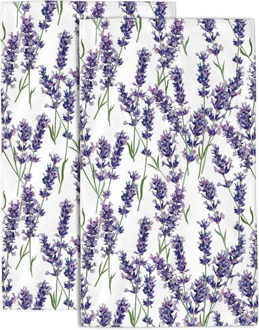 Lavender Hand Towel,Purple Flowers Hand Bath Towels Set of 2 Dish Towels Soft Absorbent Decorative Hand Towels for Bathroom Kitchen Yoga Home Decor 14 x 28 in
