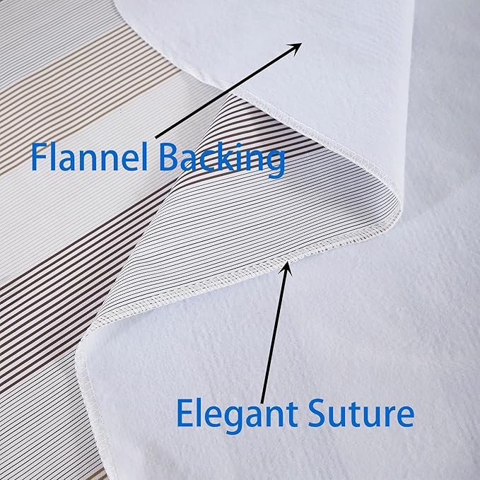 Walrus Heavy Duty Vinyl Tablecloth with Flannel Backing Waterproof Oil-Proof Plastic Table Cloth Stain-Resistant Wipeable Rectangle or Square Table Cover for Indoor and Outdoor (Line，60x102 Inch)