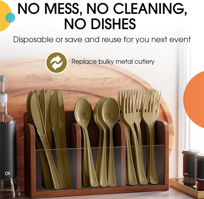 Party Solids Gold Plastic Forks 200 Pieces Gold Forks Disposable Utensils Heavy Duty Plastic Cutlery Set Disposable Cutlery Sets Flatware Sets Silverware Set Party Supplies & Party Tableware