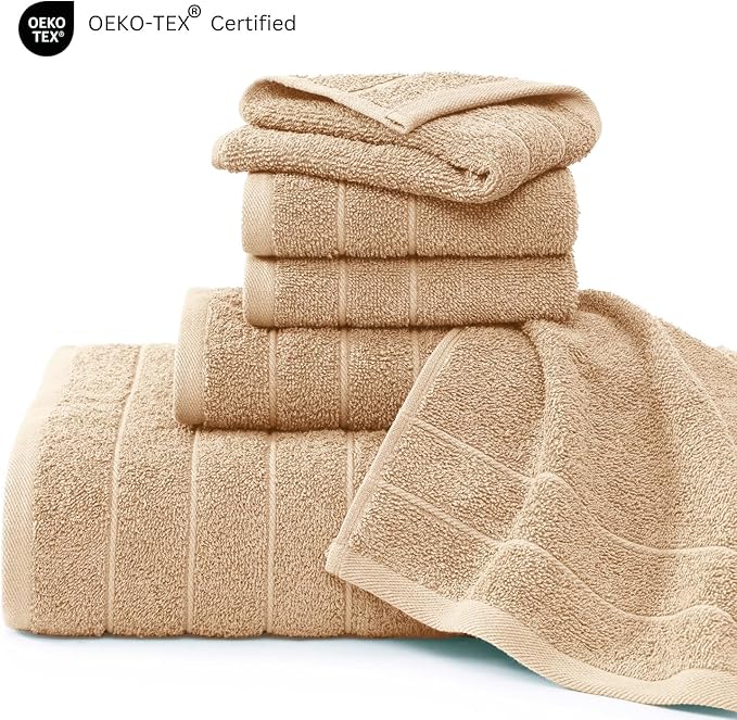 Casa Platino 100% Mercerized Cotton Bathroom Towel Set - 12 Pcs - Ring Spun, Super Soft & Highly Absorbent - 4 Large Bath Towels, 4 Washcloths, 4 Hand Towels - Wide Variety of Colours - Beige
