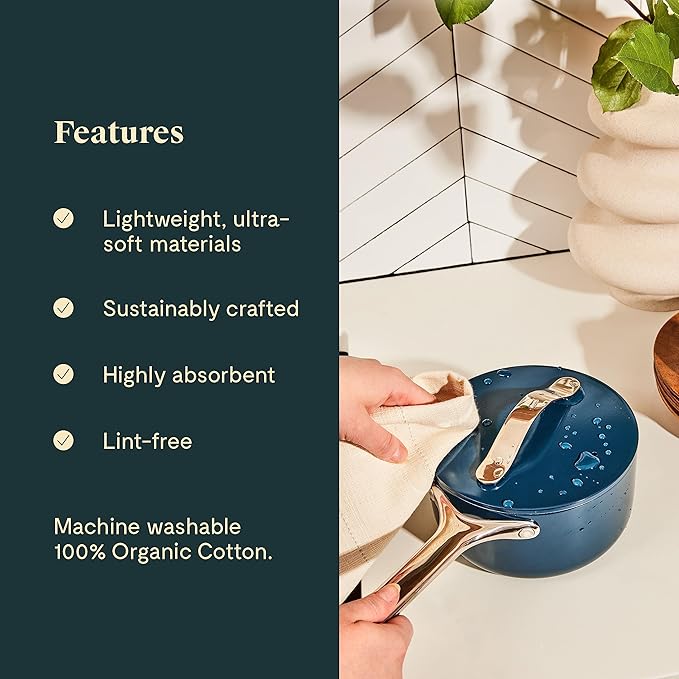 Caraway Tea Towels - Reusable Dish Towels - Made from 100% Organic Cotton - Highly Absorbent & Lint-Free - Perfect for Kitchen Cleanup or Table Setting - Extra Large Size - Navy