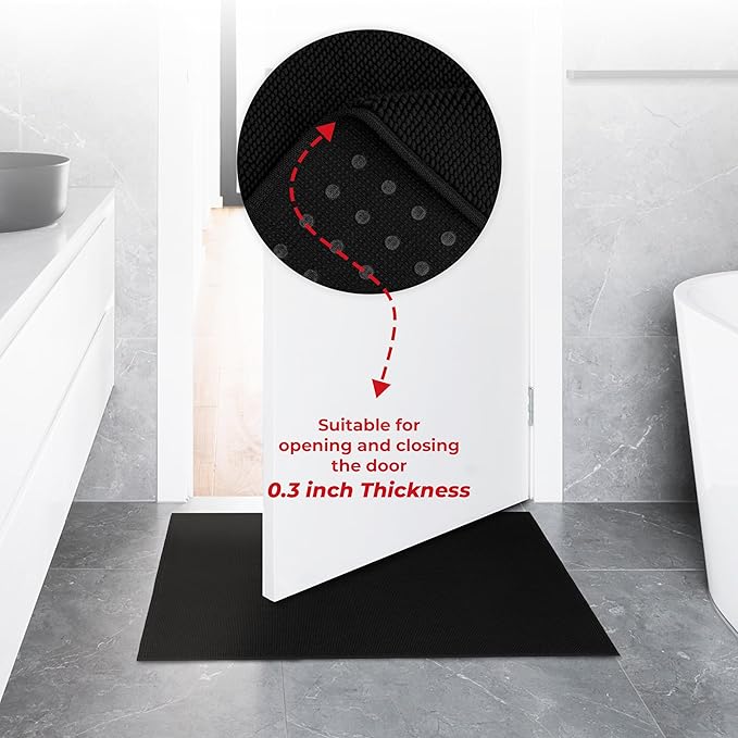 American Soft Linen Bath Rug, 20 in 34 in 100% Cotton Bath Mats Rugs for Bathroom, Slip Reducer Washable Shaggy Form Area Rugs, Black Bath Rug