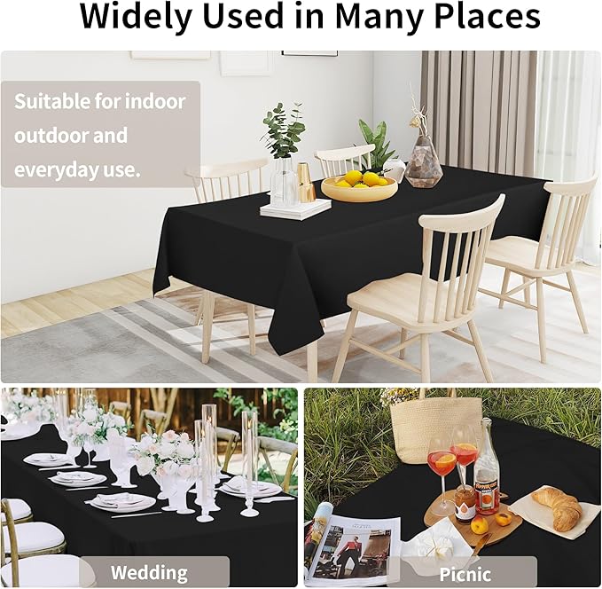 Easy-Going Faux Linen Waterproof Spill-Proof Tablecloth Stain Resistant Rectangle Table Cloth Wrinkle Free Decorative Fabric for Kitchen, Dining, Party, Weddings, Restaurants (52x70 in, Black)