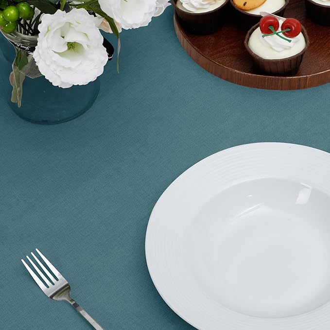 Easy-Going Faux Linen Waterproof Spill-Proof Tablecloth Stain Resistant Rectangle Table Cloth Wrinkle Free Decorative Fabric for Kitchen, Dining, Party, Weddings, Restaurants (60x120 in, Turquoise)