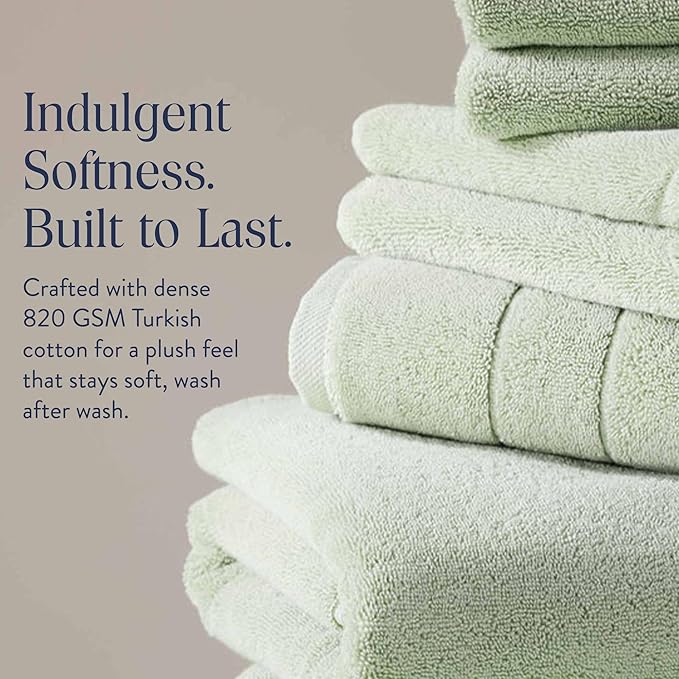 Brooklinen Super-Plush Turkish Cotton Hand Towels - Set of 2 - Cotton, 820 GSM, Highly Absorbent, Machine Washable, Perfect for Home & Bathroom (20" x 30", Aloe Green)