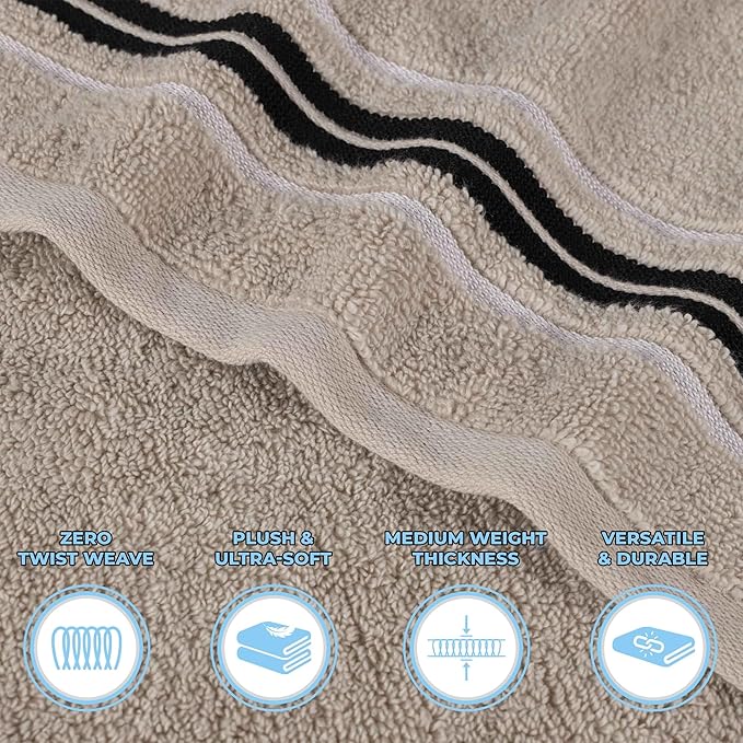 Superior Cotton 6 Piece Towel Set, 2 Bath, 2 Hand, 2 Washcloth/Face Towels, Quick Dry, Home Essentials, Shower, Spa, Luxury Plush Soft Absorbent Towels, Zero-Twist, Solid, Sadie Collection, Stone