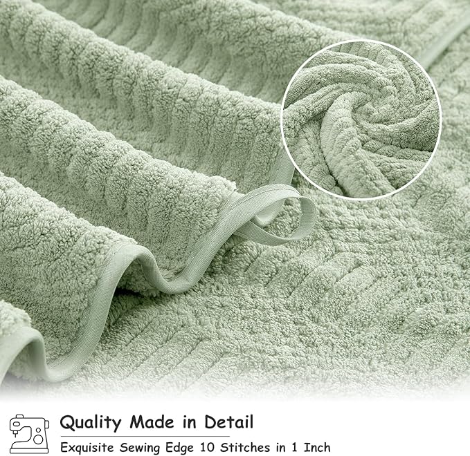 18 Pcs Green Woven Family Towels Set-6 Bath Sheets,6 Hand Towels,6 Washcloths Soft Polyester Towels Absorbent Shower Towel Quick Dry Beach Chair Towel Lint Less Towels Set for Bathroom Spa Gym Hotel