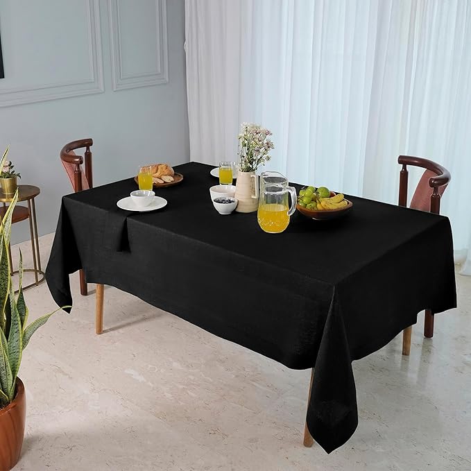 D'Moksha Homes Black Linen Tablecloth 60 x 144 Inch - 100% Pure Linen Table Cloth for Rectangle Tables - Machine Washable Tablecloth for Winter, Holiday, New Year