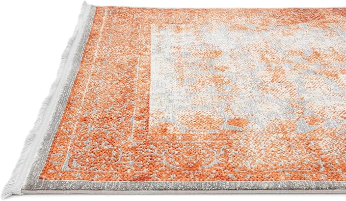 Unique Loom Traditional Classic Intricate Design Distressed Vintage Detail, Area Rug, 4' 0" x 4' 0", Terracotta/Gray