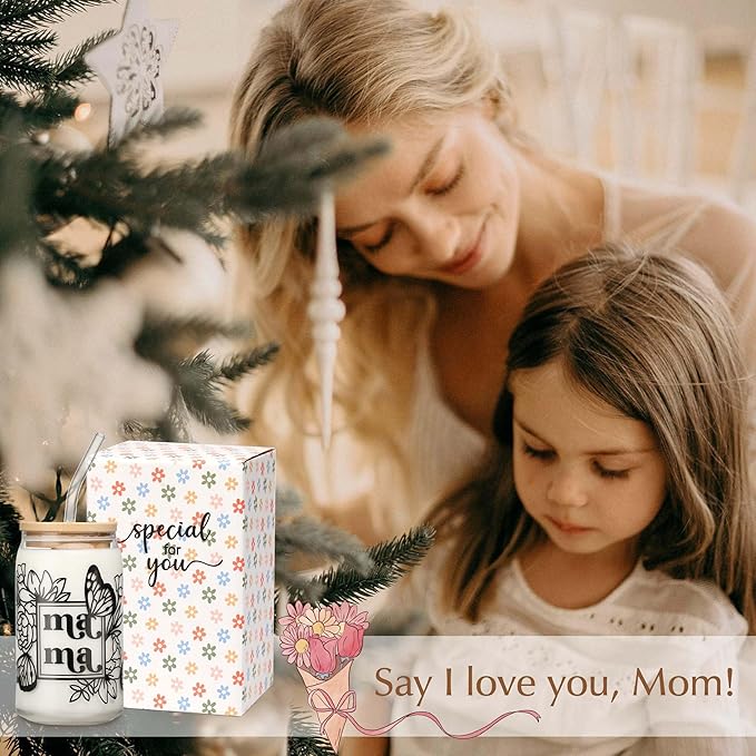Mama Cup Gifts from Daughter Son, Mothers Day Gifts for Mama, Personalized Birthday Christmas Gift for Mother, Thank You Gift Ideas for Mom, New Mom for Women - 16 oz Iced Coffee Glass Cup