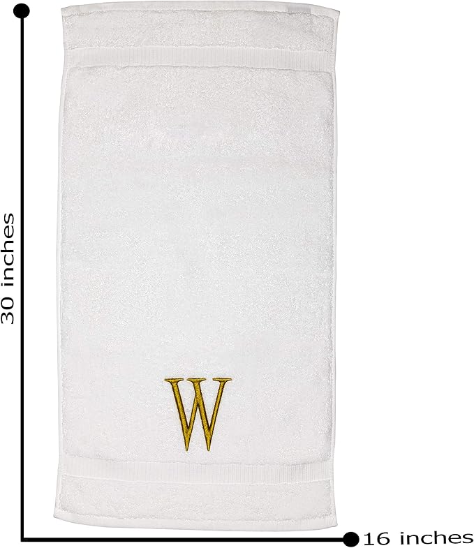 Monogrammed Hand Towels for Bathroom - Luxury Hotel Quality Personalized Initial Decorative Embroidered Bath Towel for Powder Room, Spa - GOTS Organic Certified - Set of 2 Gold Letter W
