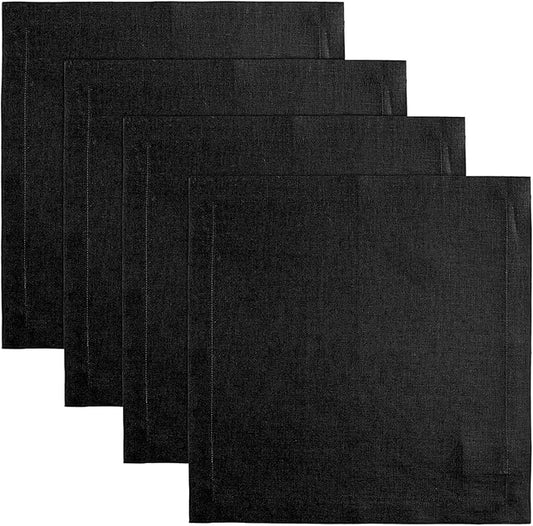 Solino Home Black Placemats Set of 4-100% Pure Linen Placemats 14 x 14 Inch for Winter, Holiday, New Year - Fete, Handcrafted and Machine Washable