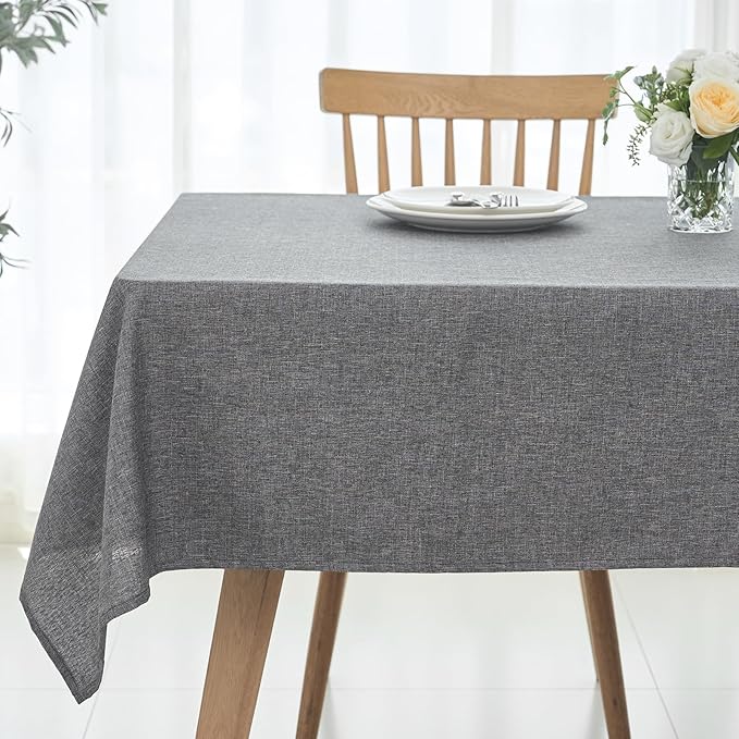 maxmill Linen Textured Rectangular Tablecloth Water Resistant Wrinkle Free Spill-Proof Stain Proof Table Cloth for Dining Room Decoration Banquet Party Wedding Holiday Dinner, 52 x 84 Inch, Dark Grey