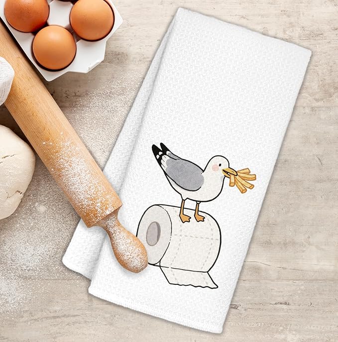 Seagull Hand Towels - Seagulls Gifts for Bird Lovers, Seagull Bird Decor, Coastal Nautical Beach Sea Gull Decorative Hand Dish Tea Towels for Kitchen Bathroom, 16x24 Inch