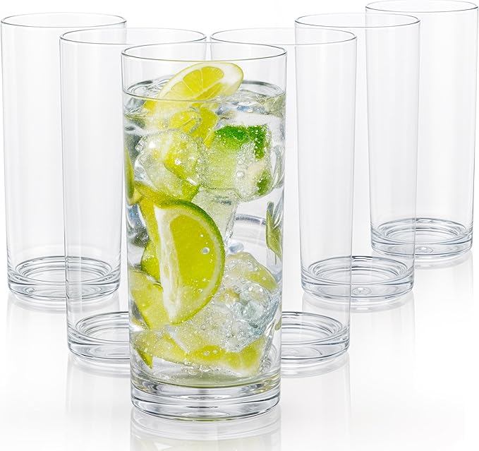 Zulay Kitchen Acrylic Glasses Drinkware - 6 Piece Unbreakable Plastic Tumblers - BPA-Free, Reusable Plastic Drinking Glasses for Home & Outdoors - Stackable, Lead-Free & Dishwasher Safe - (16 oz)