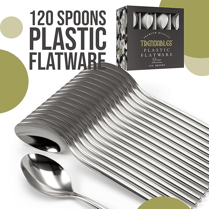 Trendables Disposable Silver Plastic Cutlery - 120 Pack Silverware Set With Spoons and Utensils