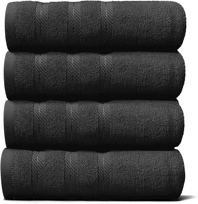 Hearth & Harbor Luxury Hand Towels - 100% Ring Spun Cotton Hand Towels for Bathroom, Shower, Spa, Soft & Absorbent Towels, 4 Piece Set, Black