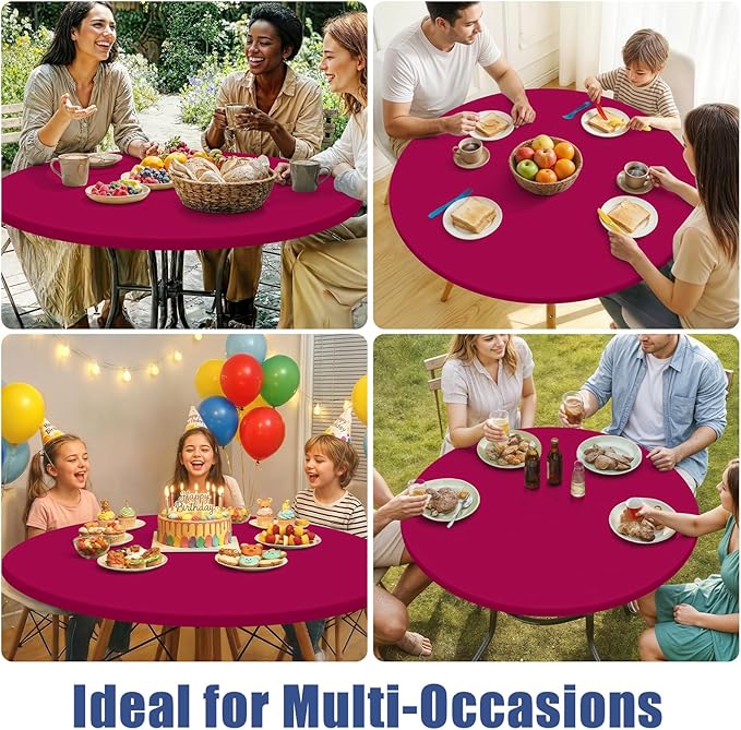 Round Spandex Tablecloth, Elastic Fitted Waterproof Tablecloths for 36"-44" Tables, Stretch Washable Picnic Table Cover for Camping, Dining, Indoor and Outdoor, Fuchsia