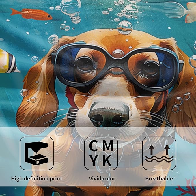 Imiss Funny Dog Hand Towels Set of 2 Sea Ocean Themed Small Bath Towel Guest Towels 14.4 x 28.3 Inch for Kitchen,Dish,Gym,Spa