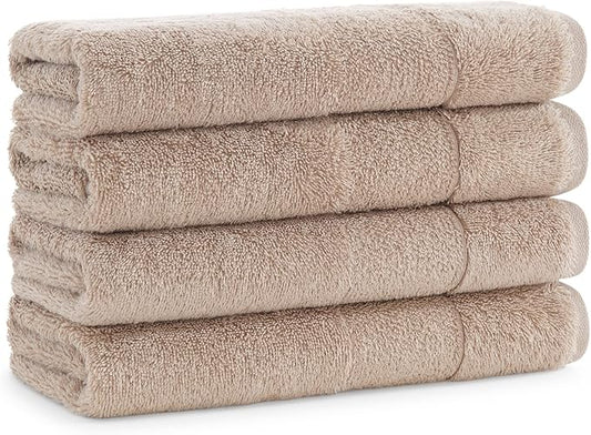 Aston & Arden Aegean Terry Hand Towels - Set of 4 - Ringspun Turkish Cotton Thick and Soft Absorbent Luxury Hotel and Spa Bathroom Towel, 600 GSM, 18 x 32 in, Hummus