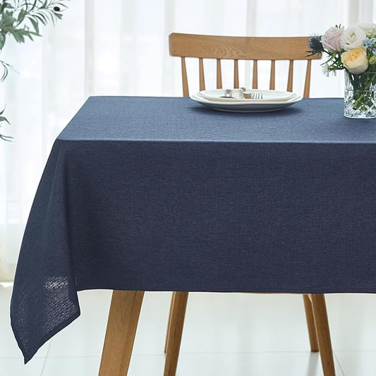maxmill Rectangle Linen Textured Tablecloth Waterproof Spillproof Wrinkle Free Washable Fabric Table Cloth Kitchen Dining Tabletop Decoration Table Cover for Holiday Party, 52 x 70 Inch, Navy Blue