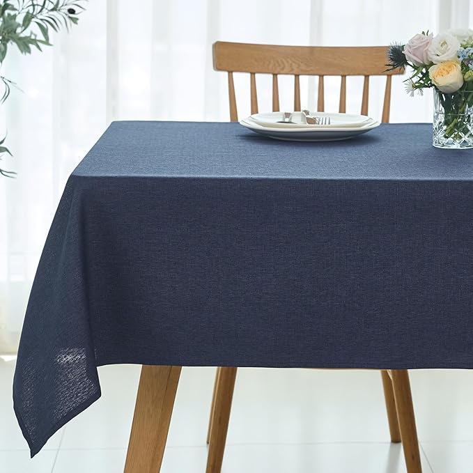 maxmill Linen Texture Tablecloth Water Resistant Antiwrinkle Spillproof Wipeable Washable Soft Fabric Table Cloth for Dining Room, Buffet Banquet Party Holiday, Rectangular 60 x 108 Inch, Navy Blue