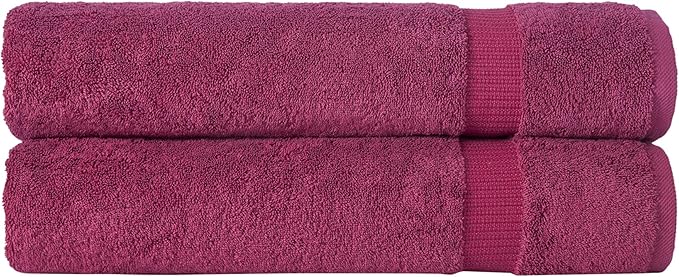 SALBAKOS 100% Turkish Cotton Extra Large Bath Sheet Set of 2 35x70 inch | Heirloom Quality | Hotel & Spa Collection | Soft, Absorbent Oversize Bath Towels | Made in Turkey (Wine, 2 Bath Sheets)
