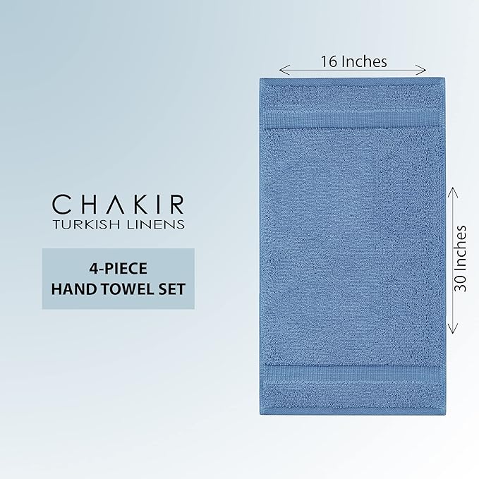 Chakir Turkish Linens 100% Cotton Premium Turkish Towels for Bathroom | 16'' x 30'' (4-Piece Hand Towel, Wedgewood)