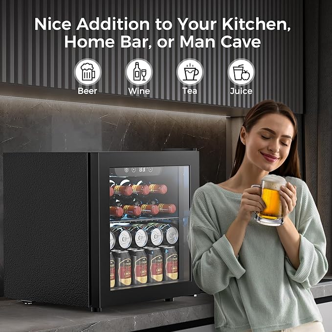 Wine Fridge Freestanding Counter-top 12 Bottles, 50 Cans Wine Cellar Drink Cooler for Soda, Canned Beer, Adjustable Digital Temperature Control for Home Dorm Office, Black