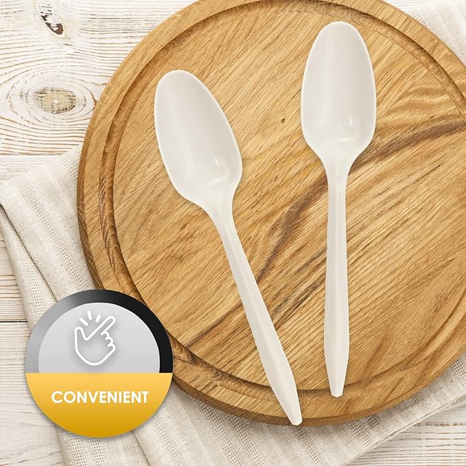 PAMI Bulk Plastic Spoons 1000 Count Disposable Medium Weight Sturdy Cutlery for Parties and Catering (Teaspoons Teaspoons White)