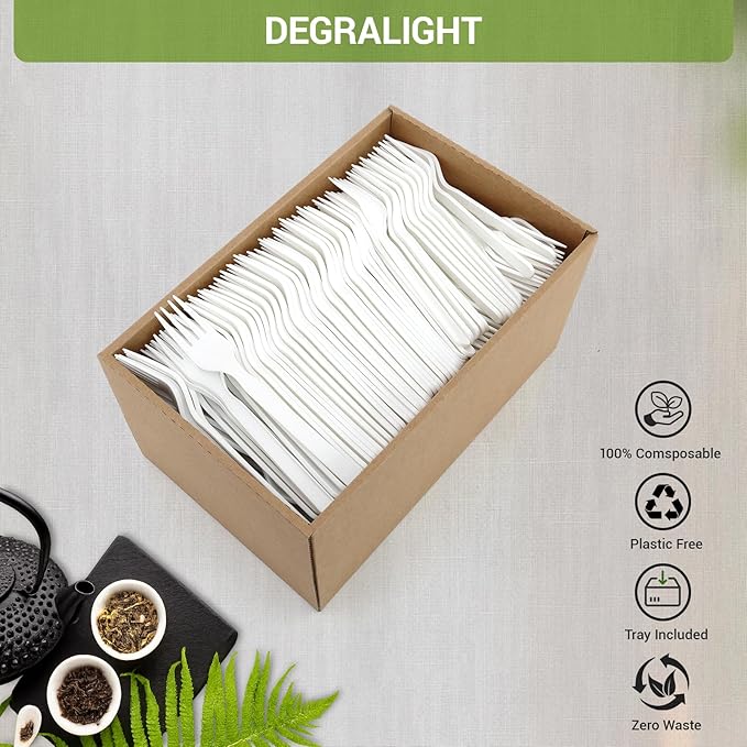 Heavy weight Compostable Froks [500Pcs] Heavy Duty Forks Disposable Utensils, BPA-Free, Heat Resistant, Eco Friendly Disposable Forks Bulk, No Plastic Disposable Cutlery for Party, Office & Picnic