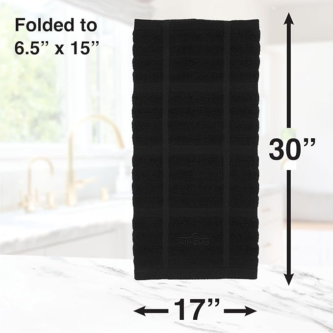 All-Clad Solid Kitchen Towel: Highly Absorbent, Super Soft Long Lasting - 100% Cotton, 17"x30" Tea Towel for Cleaning & Drying Dishes, Pans, Glassware, or Countertops, (1-Pack), Black