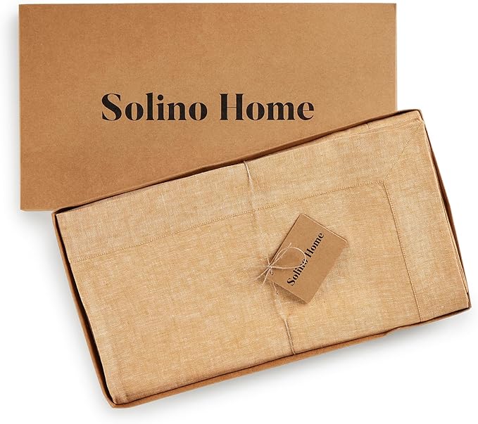 Solino Home Linen Tablecloth 60 x 120 Inch - 100% Pure Linen Golden Nugget Table Cloth for Rectangle Tables - Athena, Machine Washable Tablecloth for New Year