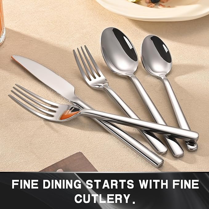 20-Piece Silverware Set, Heavy-Duty Stainless Steel Flatware Set for 4, Cutlery Set with Modern Round Handle, Mirror Polished Silverware for Home, Wedding, Restaurant, Dishwasher Safe