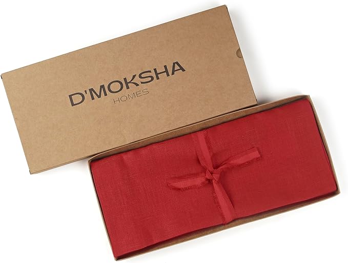 D'Moksha Homes Linen Bright Red Table Runner 120 Inches Long - 100% Pure Linen Dining Table Runner 14 x 120 Inch for Winter, Christmas, Holiday, New Year - Machine Washable