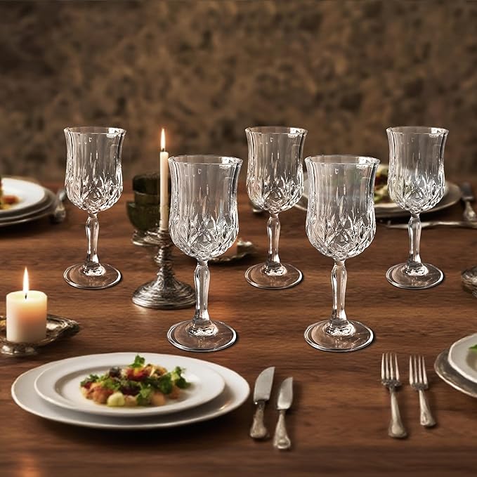 Wine Glasses Set of 12, 7.5Oz Crystal Clear Cordial Glasses with Stem, Vintage Embossed Cordial Glasses, Goblet Glassware for Wine, Whiskey, Liqueur, Perfect for Party, Wedding, Anniversary