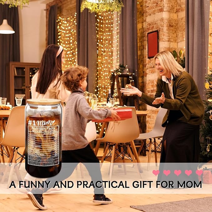 Mason Life Gift for Mom, Birthday Gifts for Mom, Mum Gifts for Women, Cute Glass Cups with Lids and Straw, Birthday Anniversary Present for Mommy from Daughter Son