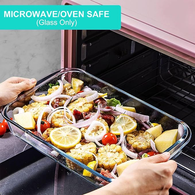 KOMUEE 8 Pieces Glass Baking Dish with Lids Rectangular Glass Baking Pan Bakeware Set with BPA Free Lids, Baking Pans for Lasagna, Leftovers, Cooking, Kitchen, Fridge-to-Oven, Green